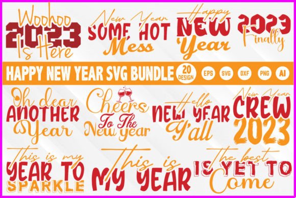 Happy New Year SVG T-shirt Design Bundle: Graphics & Crafts